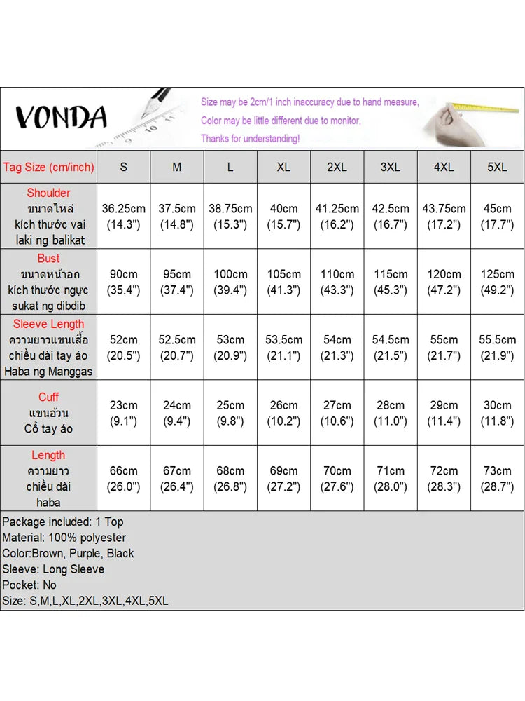 VONDA Casual Pullovers Round Neck Hoodies Spring Patchwork Contrasting Button Long Sleeved Sweatshirts 2025 Oversized Blouses