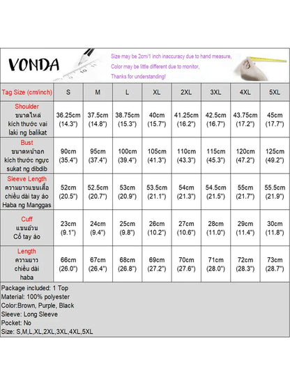 VONDA Casual Pullovers Round Neck Hoodies Spring Patchwork Contrasting Button Long Sleeved Sweatshirts 2025 Oversized Blouses
