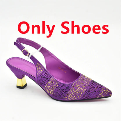RUTIALNT Silver & Gold Crystal Shoe and Bag Set for Women