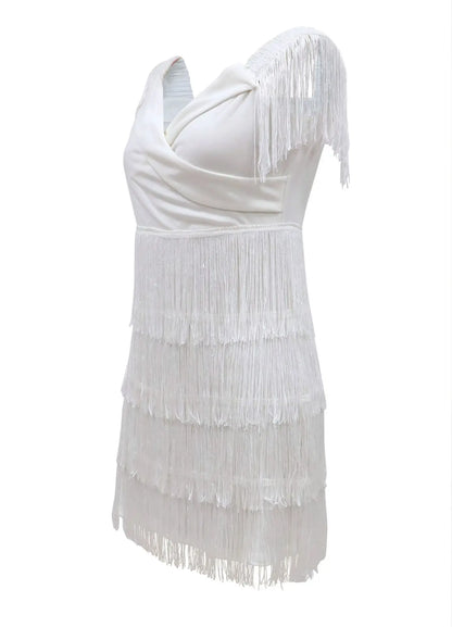 Summer Sexy One Line Shoulder Fringe Sheath Hip Women Dress Fashion Slim Fit Off The Shoulder White Nightclub Female Mini Dress
