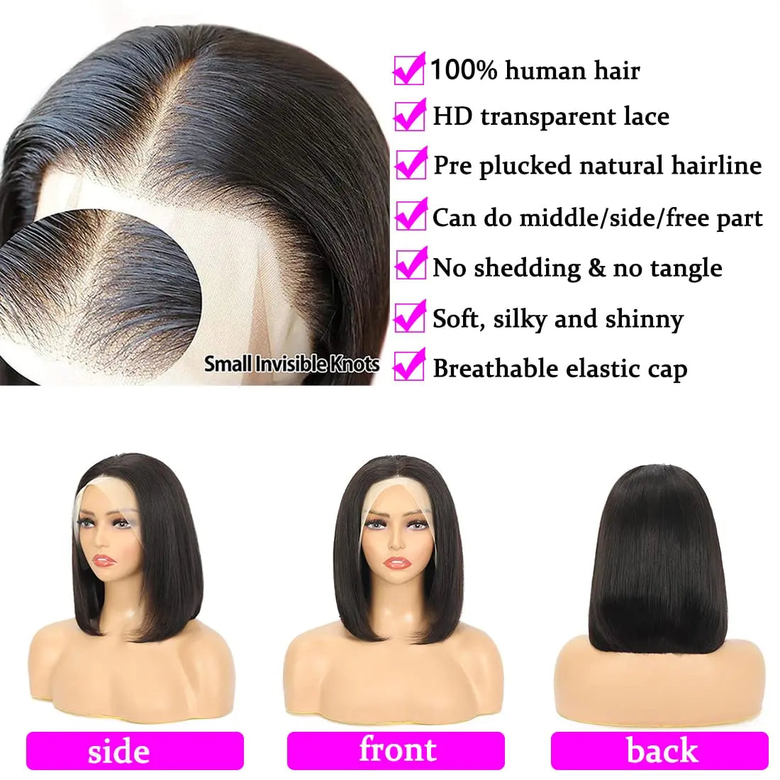 Short Bob Bone Straight 13X4 Lace Frontal Wigs 200 Density Brazilian Remy Preplucked Bob Lace Front Wig Human Hair For Women