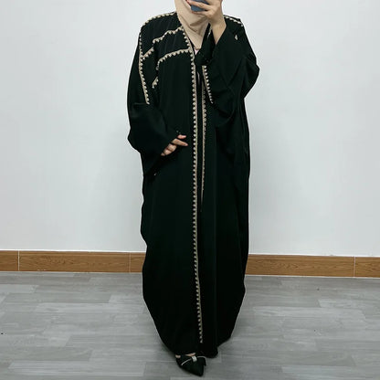 Ramadan Luxury Muslim Fashion Bat Sleeve Moroccan Turkiye Dubai Dress Middle East Arab Dress Sequins Golden Velvet Long Dress
