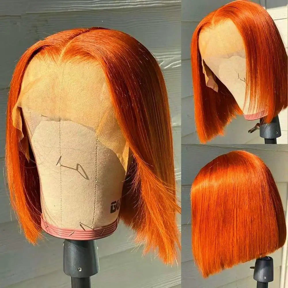 Short Bob Bone Straight 13X4 Lace Frontal Wigs 200 Density Brazilian Remy Preplucked Bob Lace Front Wig Human Hair For Women