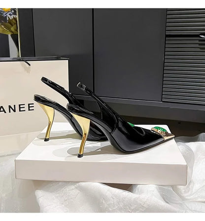 Women's Gem Metal Pointed Temperament High Heels with Sexy Empty Sandals
