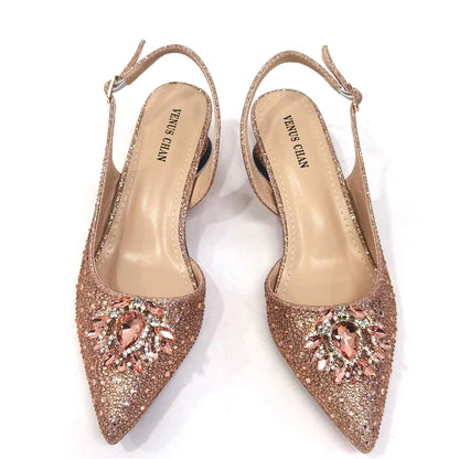 New Arrival Fashion Shoes Matching Bag Set Royal Blue Color Decorated with Crystal Ladies Wedding Party Women High Heel