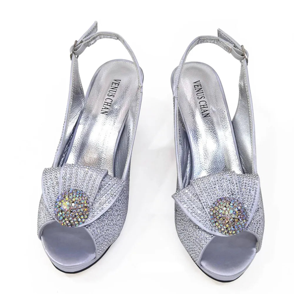 Venus Chan 2024 Italian Design Girly Style Golden Color Wedding Shoes And Bag Full Diamond Decoration Metal Closure Bags