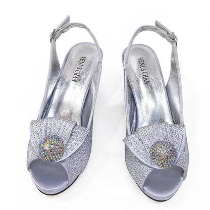 Venus Chan 2024 Italian Design Girly Style Golden Color Wedding Shoes And Bag Full Diamond Decoration Metal Closure Bags