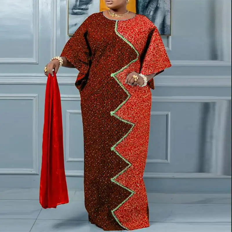 VOND Party Maxi Dress Women Elegant Printed Vestido 2024 Autumn Bat-wing Sleeve Bohemian Sundress Casual Loose Robe Femme