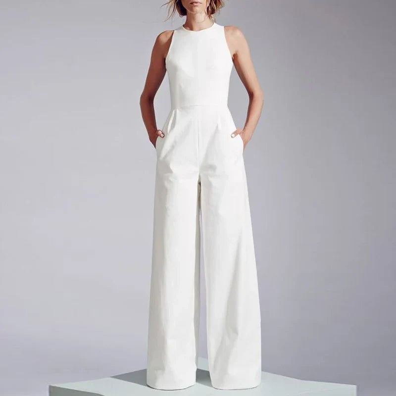 ZANZEA Casual 2023 Summer Playsuit Wide Leg Pant Women Long Rompers Sleeveless Waisted Overalls Office Lady Elegant Jumpsuits