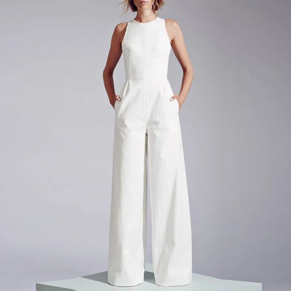 ZANZEA Casual 2023 Summer Playsuit Wide Leg Pant Women Long Rompers Sleeveless Waisted Overalls Office Lady Elegant Jumpsuits