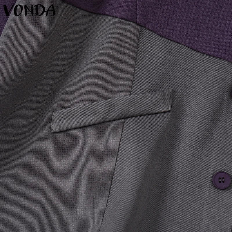 VONDA Casual Pullovers Round Neck Hoodies Spring Patchwork Contrasting Button Long Sleeved Sweatshirts 2025 Oversized Blouses