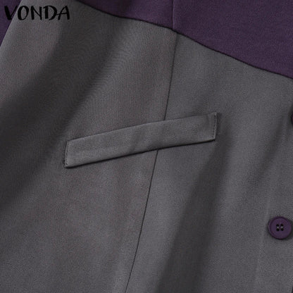 VONDA Casual Pullovers Round Neck Hoodies Spring Patchwork Contrasting Button Long Sleeved Sweatshirts 2025 Oversized Blouses