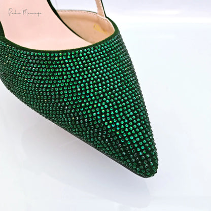 New Arrival Fashion Elegant Green Color Ladies Shoulder Bag for Party Or Commuting Large Capacity Ladies Bag and High Heels