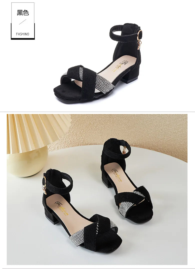 Summer Rhinestone Sandals Kids Shoes Girls Wedding Dress Shoes Children Princess Sandals Fashion Dance High Heels Sandals G944