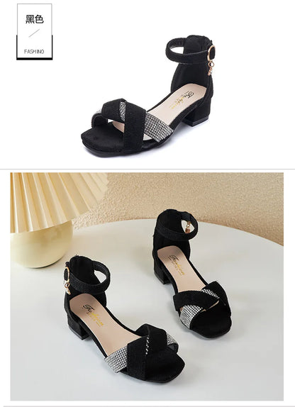 Summer Rhinestone Sandals Kids Shoes Girls Wedding Dress Shoes Children Princess Sandals Fashion Dance High Heels Sandals G944