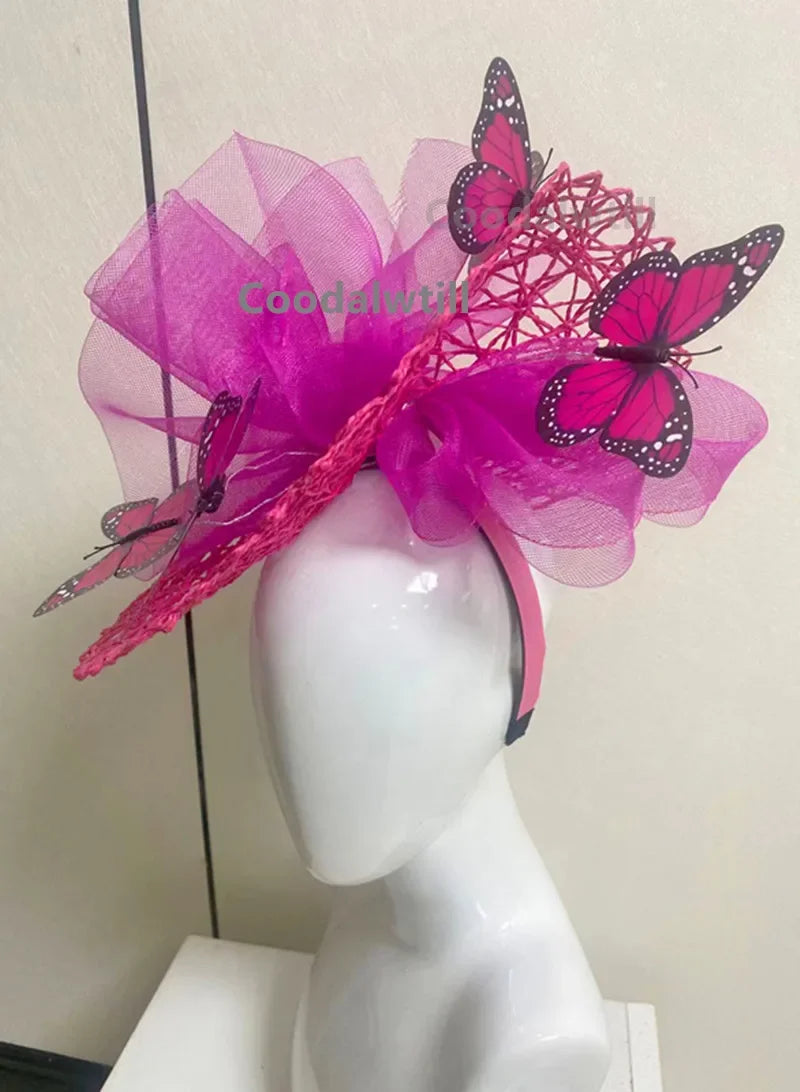 New Fascinator Wedding Headpiece Women Butterfly Headwear For Church Derby Hat Fascinators Headband Bridal Pillbox Cap Flower