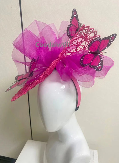 New Fascinator Wedding Headpiece Women Butterfly Headwear For Church Derby Hat Fascinators Headband Bridal Pillbox Cap Flower