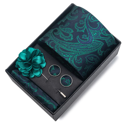 Top Grade Fashion 8 cm Wide Tie Sets Blue Stripe Men's Gravata Handkerchief Cufflink Box Fit Group Workplace Wedding Tie