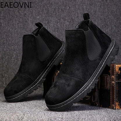 New Winter Boot Casual Shoes for Men Round Toe Slip-on Trendy All-match British Style Winter Boot Anti-slip Classic Simple Casua