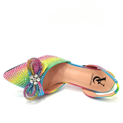 Women's Hot Pink Rhinestone Heels & Matching Handbag Set – Sparkly Bow Design by Venus Chan