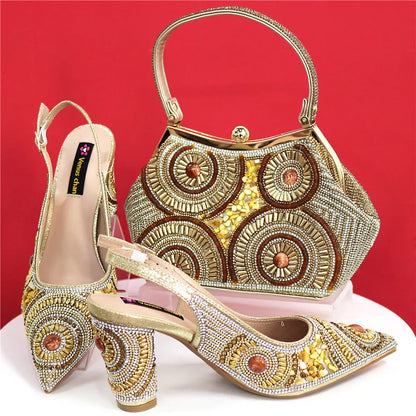 Spot Goods Elegant Streamlined Pointed Toe Women's Shoes Matching Flower Basket Handbag Party Women's Shoes And Bag Set