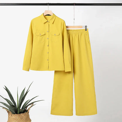 Women Elegant Lapel Neck Long Sleeve Shirt Pants Sets 2PCS Fashion Autumn Outifits Solid Work Trousers Suits Tracksuit