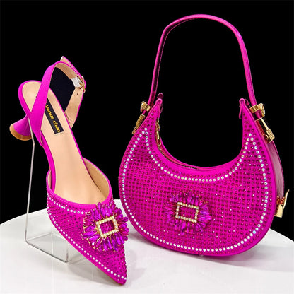 Venus Chan Luxury Rhinestone Heel & Handbag Set – Black & Gold Party Combo