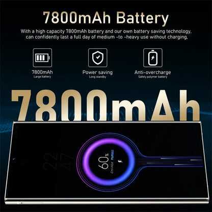 New Android Smartphone 7.3HD 5G Snapdragon 8 Gen 3 Cell phones 7800mAh Mobile Phones Face Unlocked Cell Phone Android
