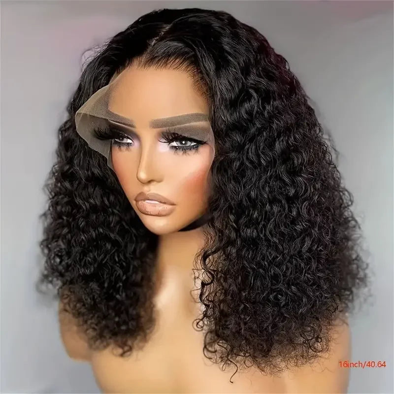 Wear And Go Glueless Wig Short Kinky Curly Bob Frontal Wig 12A Malaysian Lace Front Human Hair Wigs Wet And Wavy Water Wave Wig