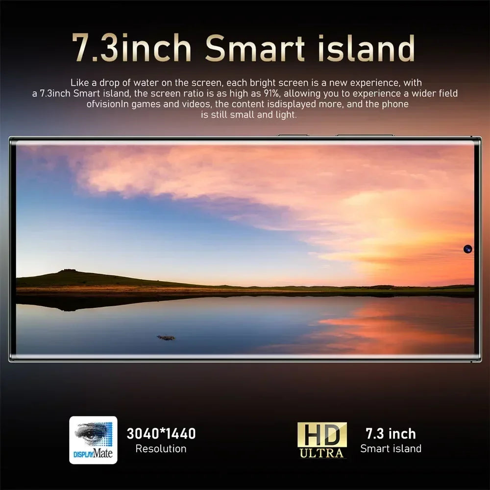 New Android Smartphone 7.3HD 5G Snapdragon 8 Gen 3 Cell phones 7800mAh Mobile Phones Face Unlocked Cell Phone Android