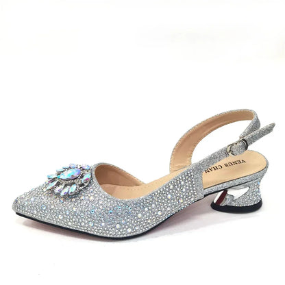 New Arrival Fashion Shoes Matching Bag Set Royal Blue Color Decorated with Crystal Ladies Wedding Party Women High Heel