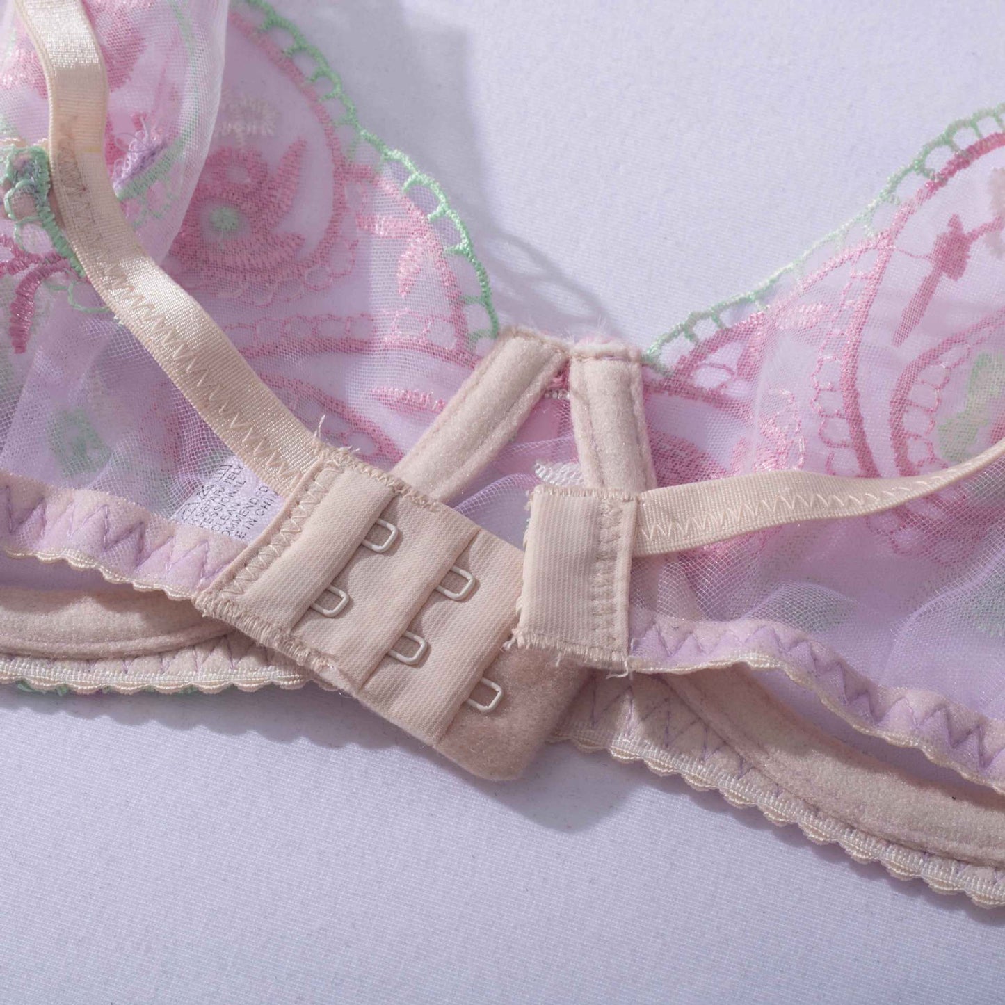 Sheer Mesh Sexy Lingerie Bra Set with Embroidered Flowers Back Details