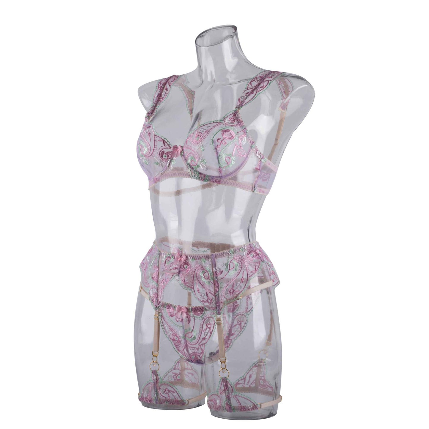 Sheer Mesh Sexy Lingerie Bra Set with Embroidered Flowers Sidev Show
