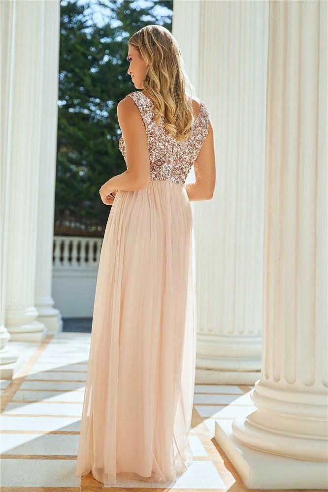 Valeria Blush Sequin V Neck Maxi DRess-4
