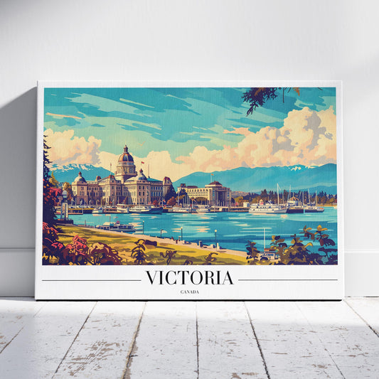 Victoria Harbour Canada World Travel - Framed Canvas Wall Art Print-0