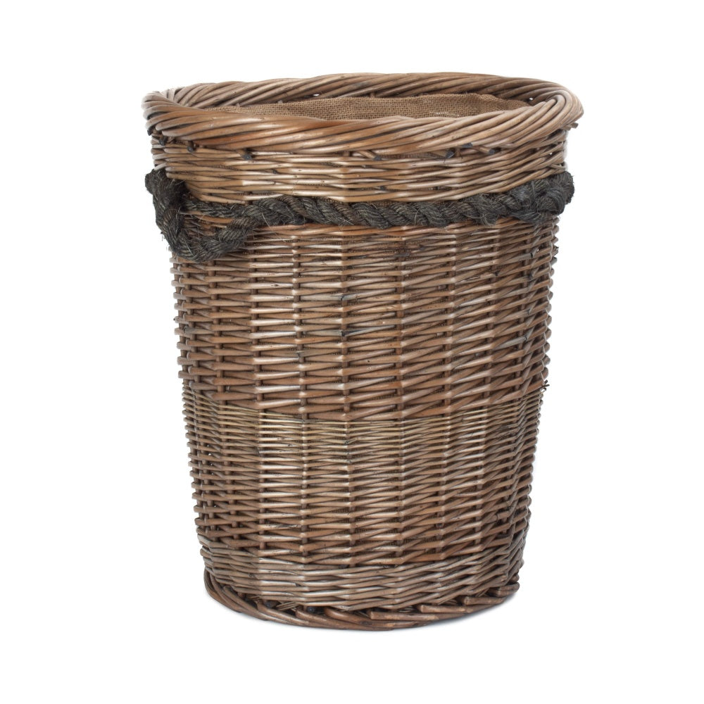 Tall Deluxe Wicker Hessian Lined Rope Handled Log Basket-0