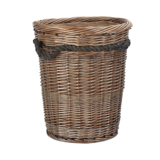 Tall Deluxe Wicker Hessian Lined Rope Handled Log Basket-0