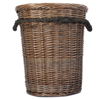 Tall Deluxe Wicker Hessian Lined Rope Handled Log Basket-1