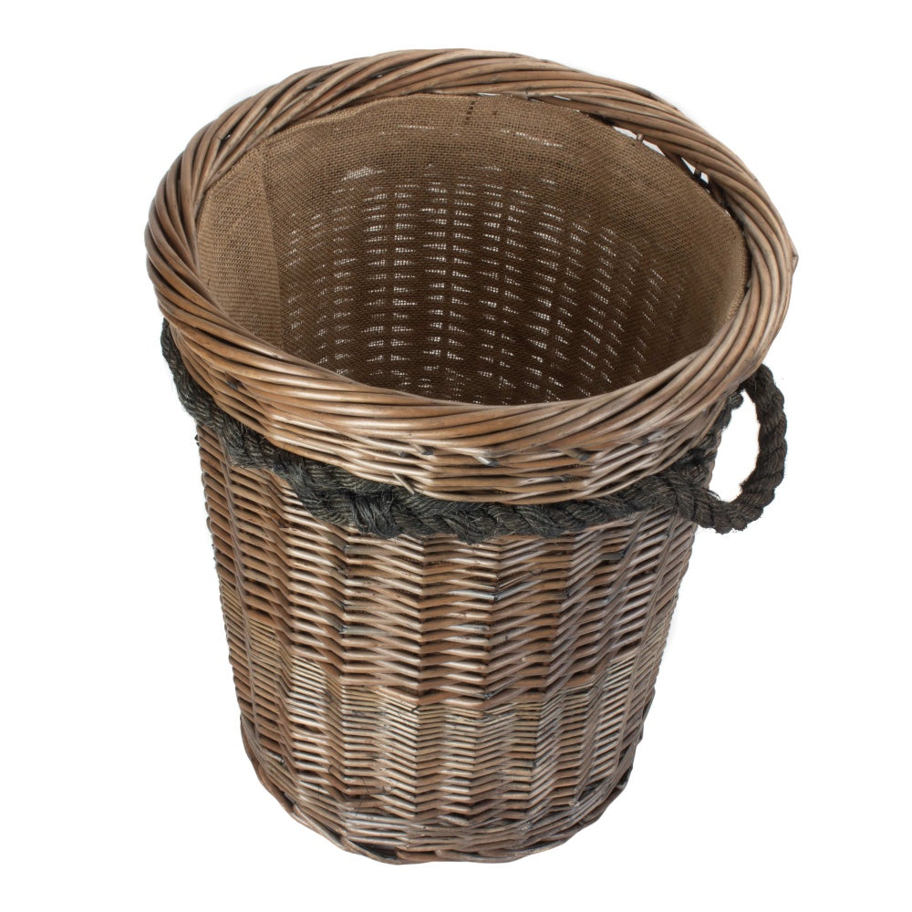 Tall Deluxe Wicker Hessian Lined Rope Handled Log Basket-2
