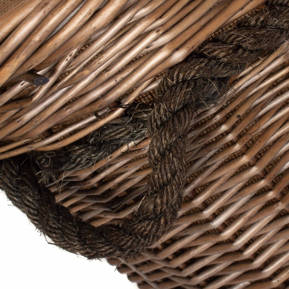 Tall Deluxe Wicker Hessian Lined Rope Handled Log Basket-3
