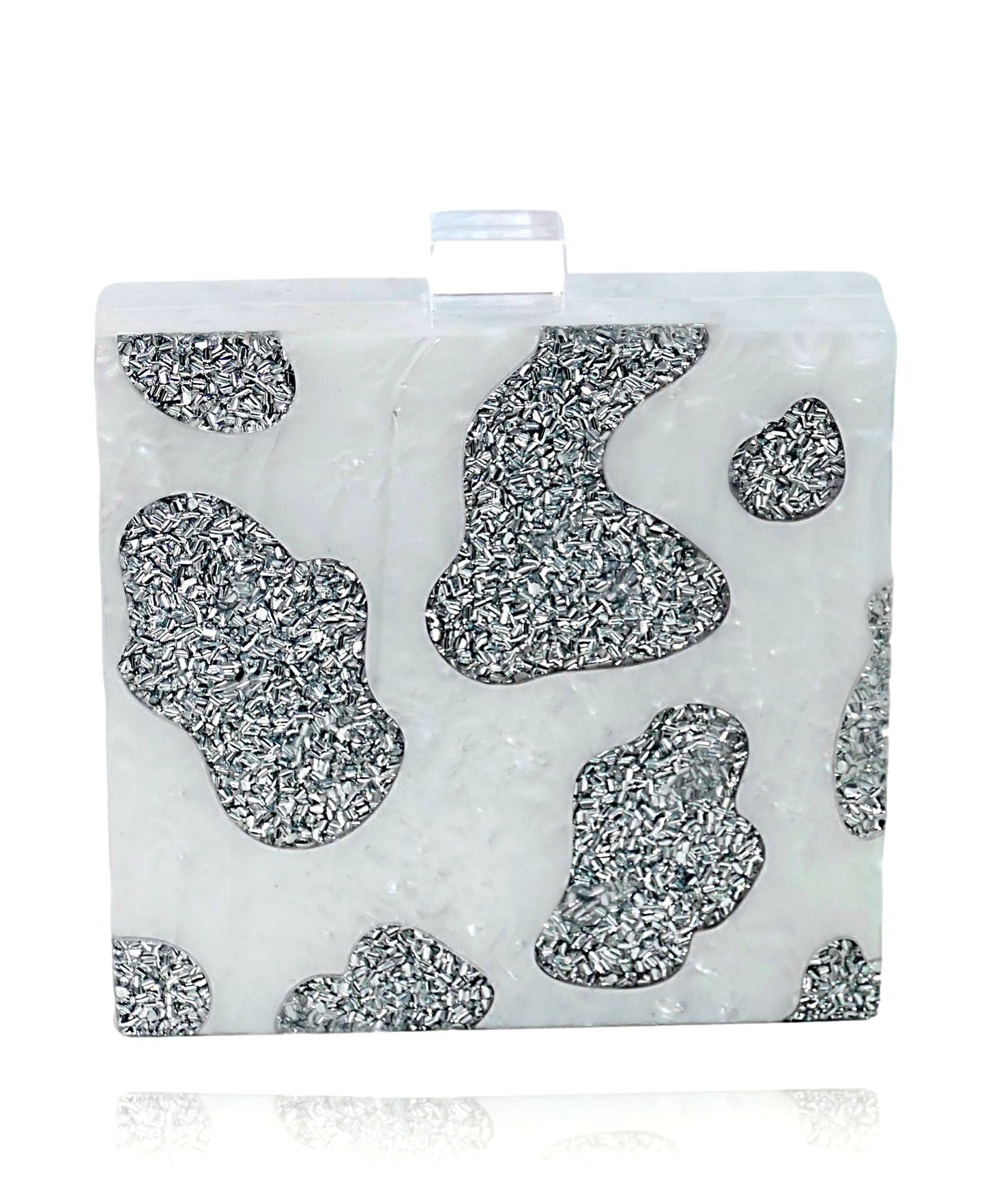 White Silver Glitter Cow Print Bag-0