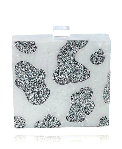 White Silver Glitter Cow Print Bag-0