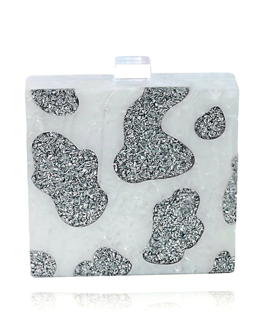 White Silver Glitter Cow Print Bag-0
