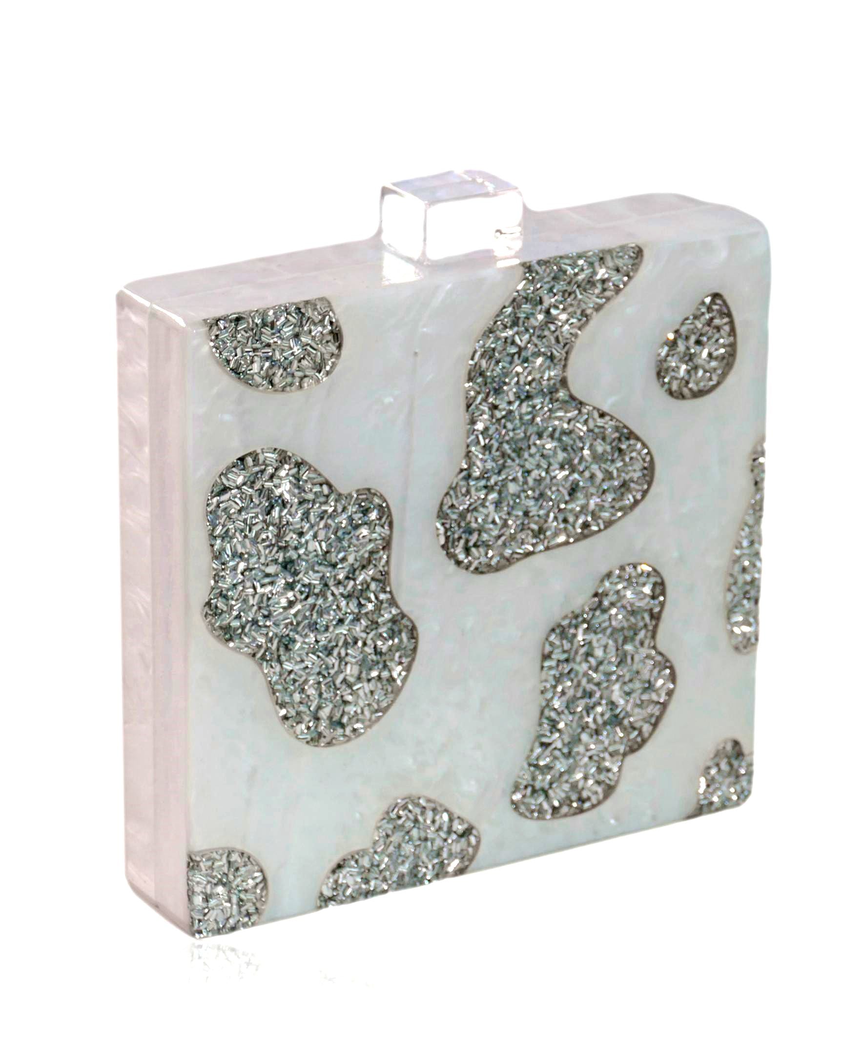 White Silver Glitter Cow Print Bag-1