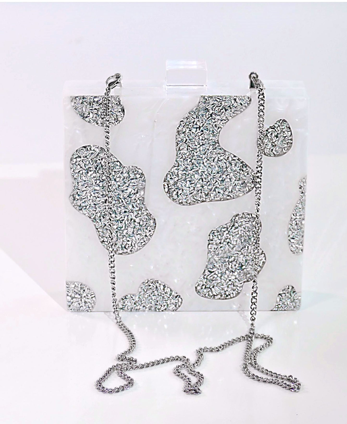 White Silver Glitter Cow Print Bag-3