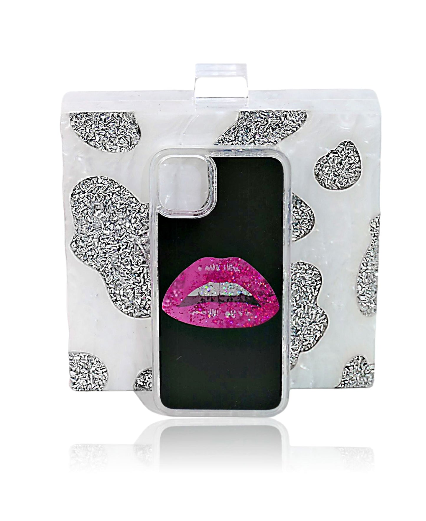 White Silver Glitter Cow Print Bag-4