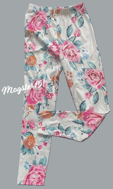 White Garden patterned full length stretch leggings