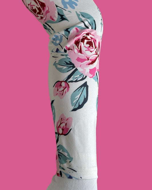 White Garden patterned full length stretch leggings