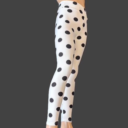 White polka dot design full length leggings
