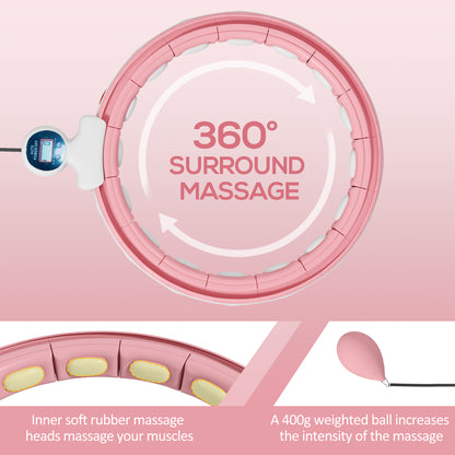 SPORTNOW Weighted Smart Hula Hoop, Massage Hula Ring with 16 Detachable Knots, 360° Auto-Rotating Ball and Digital Counter-2